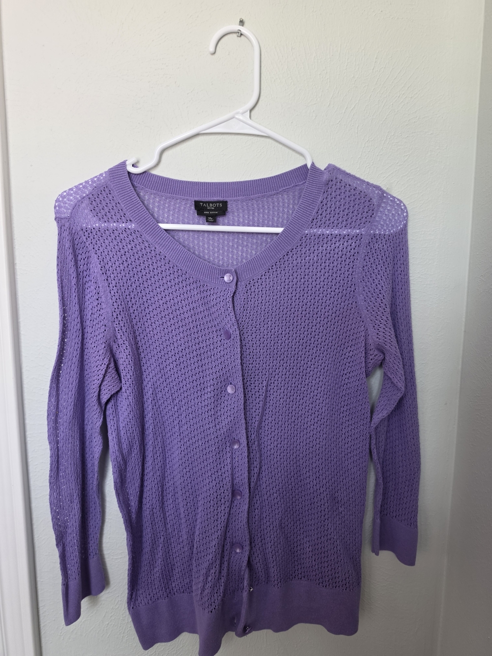 Talbots Petite Lavender Pima Cotton Pointelle Cardigan